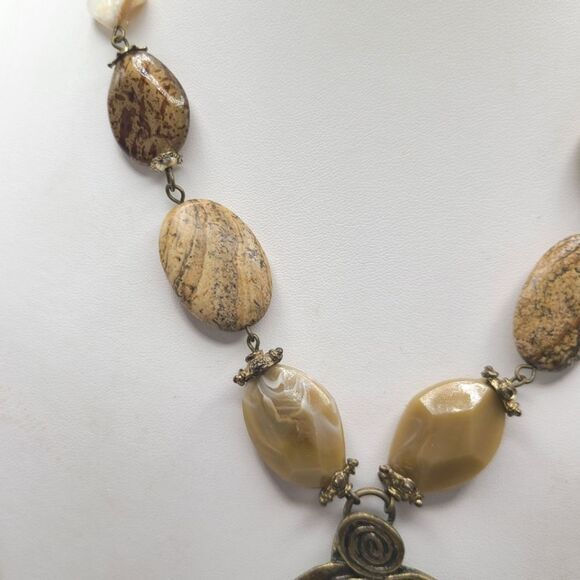 Chico's Boho Necklace, Enameled Pendant, Stone Beads - Picture 3 of 8